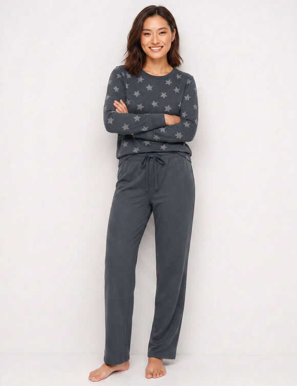 Pyjama imprim&eacute; "&eacute;toiles" pantalon, molleton doubl&eacute; polaire (gris anthracite)