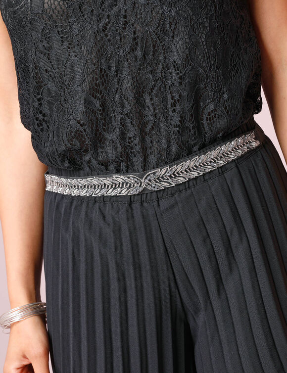 Ceinture réglable à perles fantaisie (anthracite / argent)