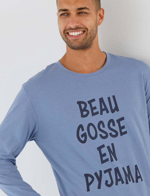 Pyjama col rond à message (bleu / marine)