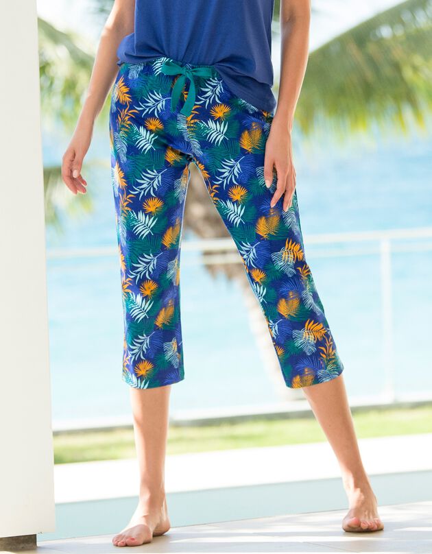 7/8-pyjamabroek in katoen - tropical print (blauw / saffraangeel)