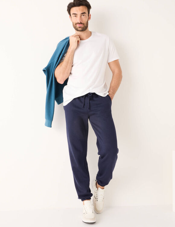 Joggingbroek in molton met elastische pijponderkanten (marine)