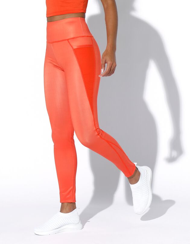 Legging met hoge taille en pasjes in nettricot (oranje)