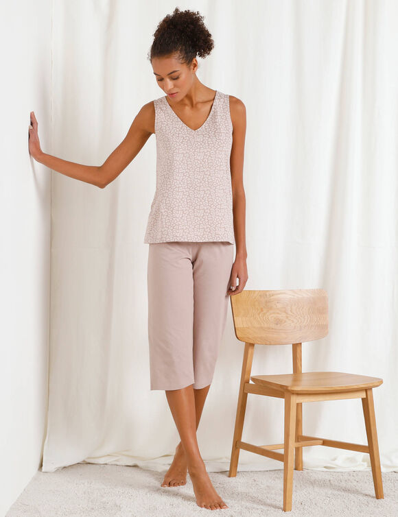 Pyjama pantacourt en coton imprimé léopard (taupe)