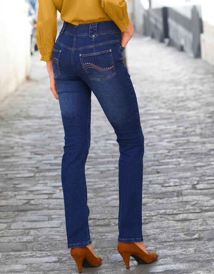 Rechte jeans met hoge taille - grote gestalte, dark blue, hi-res image number 0
