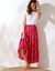 Lange rok met stroken en bloemenprint (roze)