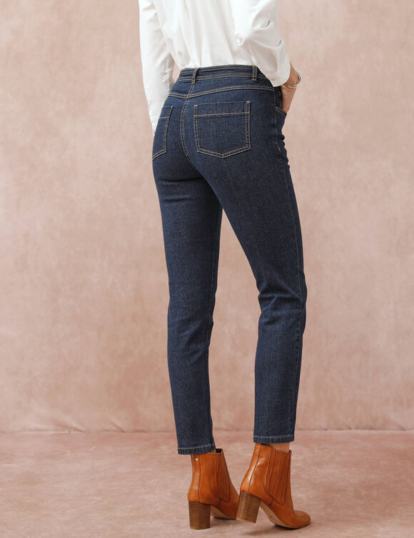 Jean slim taille haute, coupe raccourcie (brut)