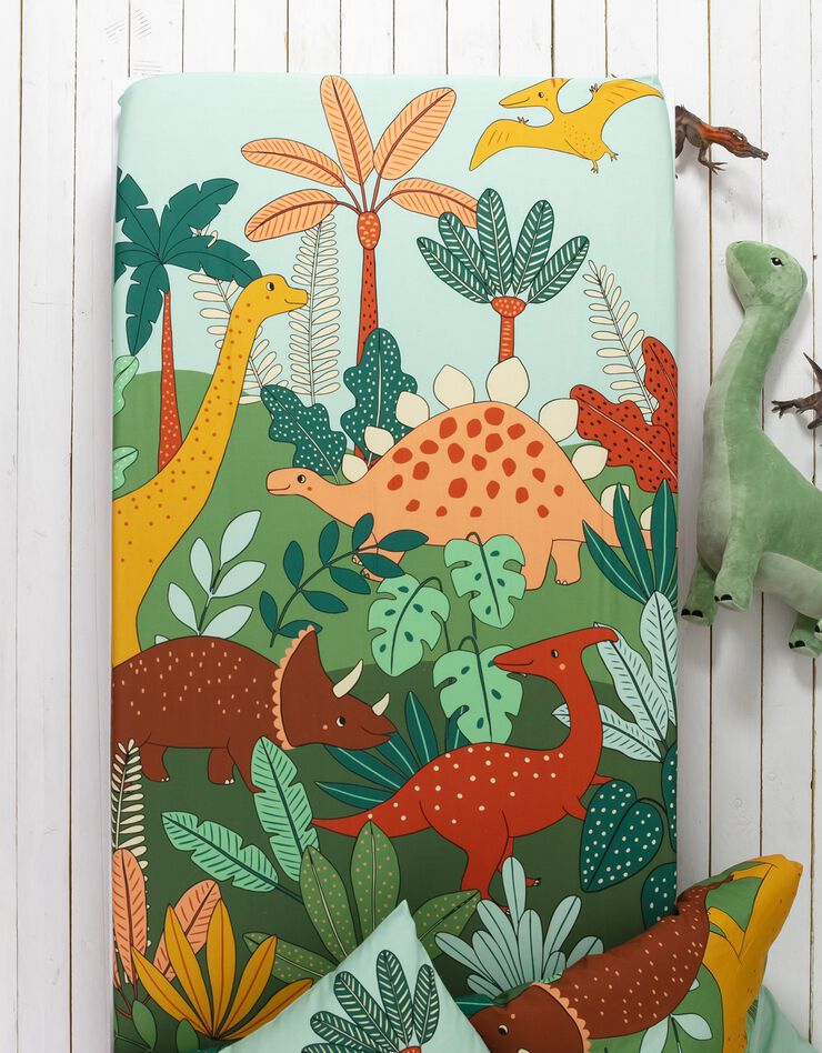 Linge de lit enfant Jurassi coton - Imprimé dinosaure  (vert)