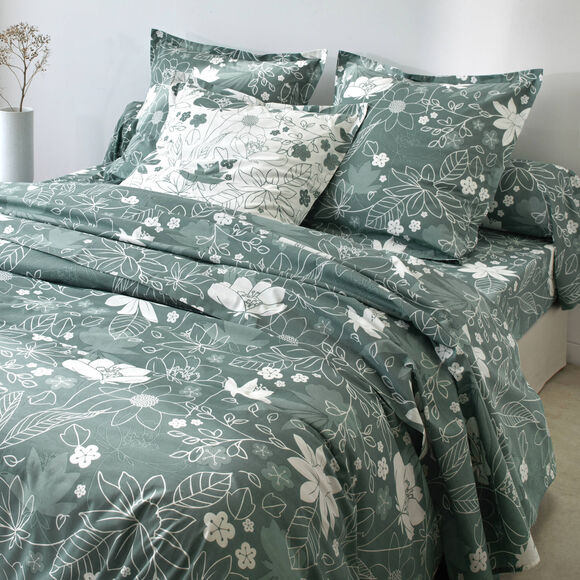 Linge de lit imprimé Pénélope coton (eucalyptus)