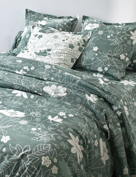 Linge de lit imprimé Pénélope coton (eucalyptus)