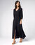Lange jurk met knoopsluiting, effen crepon (zwart)