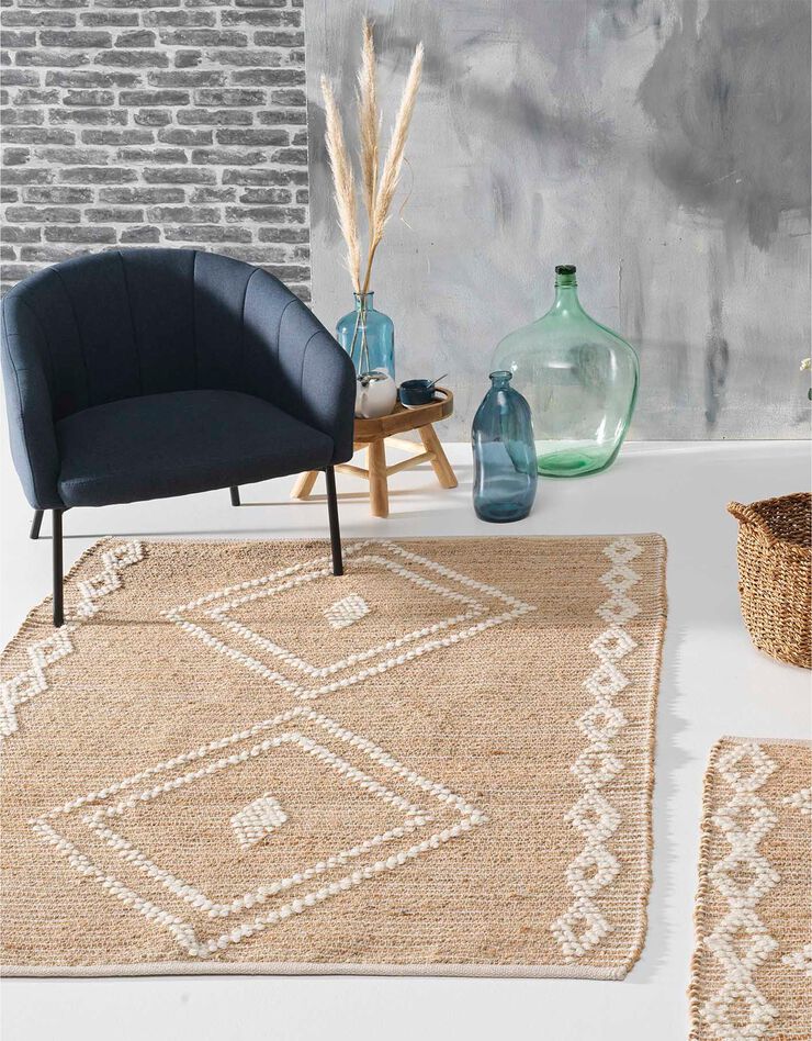Tapis jute-laine imprimé - rectangulaire (jute/blanc)