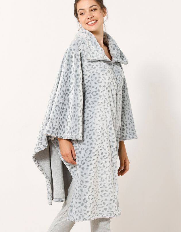 Oversized poncho in fleece met rits (grijs)