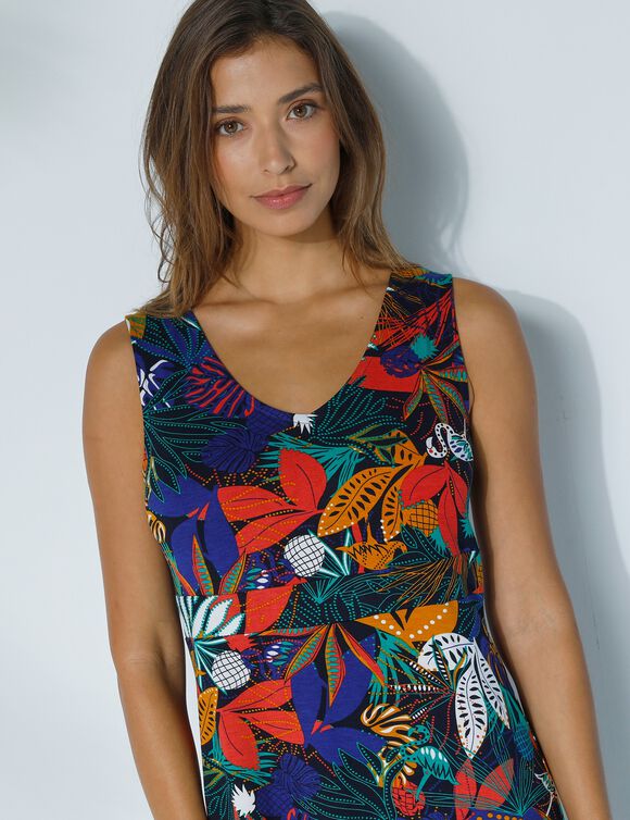 Robe longue imprimée sans manches (marine / corail)