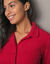 Peignoir in fleece met knoopsluiting (kersenrood)