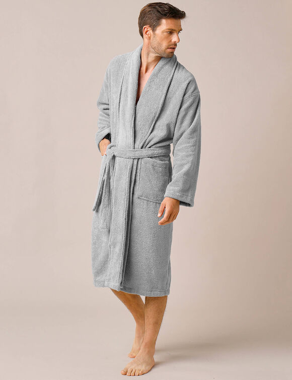 Peignoir mixte adulte col châle éponge bouclette (gris)