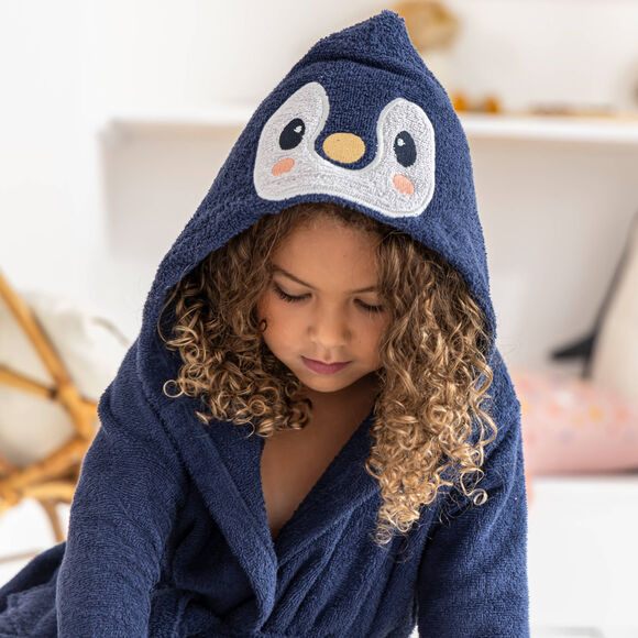 Peignoir de bain enfant Pingouin à capuche (bleu)