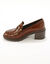 Leren mocassins met hak, gekartelde zool (bruin)