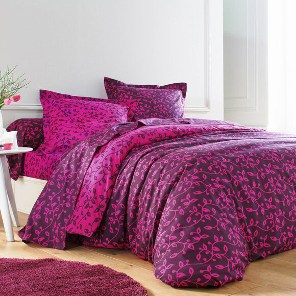 Bedlinnen Héritage in katoen met krulmotieven (fuchsia / pruim)