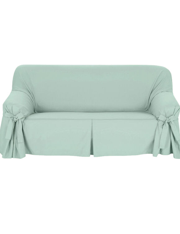 Housse bachette coton uni nouettes fauteuil canap&eacute;s (vert amande)