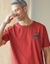 Pyjamashirt met borstprint en korte mouwen (roestbruin)