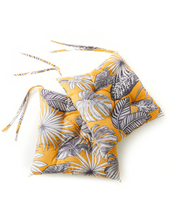Stoelkussentje met tropische print - set van 2 (geel)