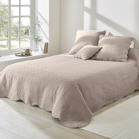 Effen bedsprei in boutissprei-stijl Cassandre (beige)