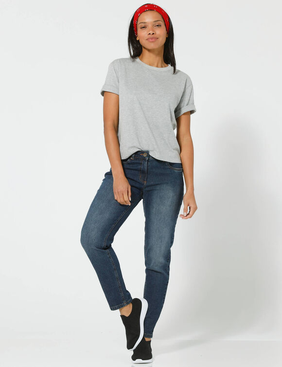T-shirt boîte manches coudes (gris chiné)