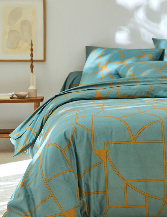 Linge de lit Geoffroy en coton &agrave; motifs graphiques (eucalyptus)