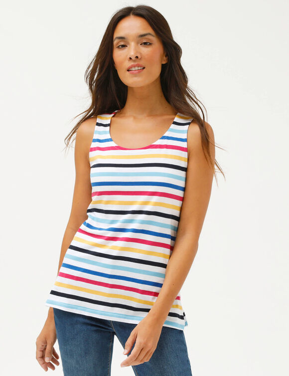 D&eacute;bardeur ray&eacute; col rond (blanc / bleu / jaune)