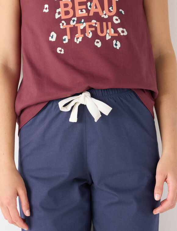 Pantacourt pyjama Beautiful uni imprimé placé (bleu marine)