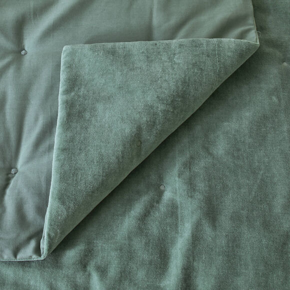 Omkeerbaar, gewatteerd bedsprei van twee materialen &ndash; fluweel 100 g/m&sup2; en gewassen katoen 57 draden/cm&sup2; (saliegroen)