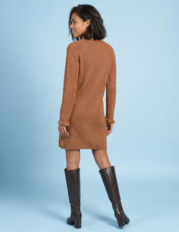 Robe pull avec laine d&eacute;tails volant&eacute;s, Sp&eacute;cial Petites (noisette)
