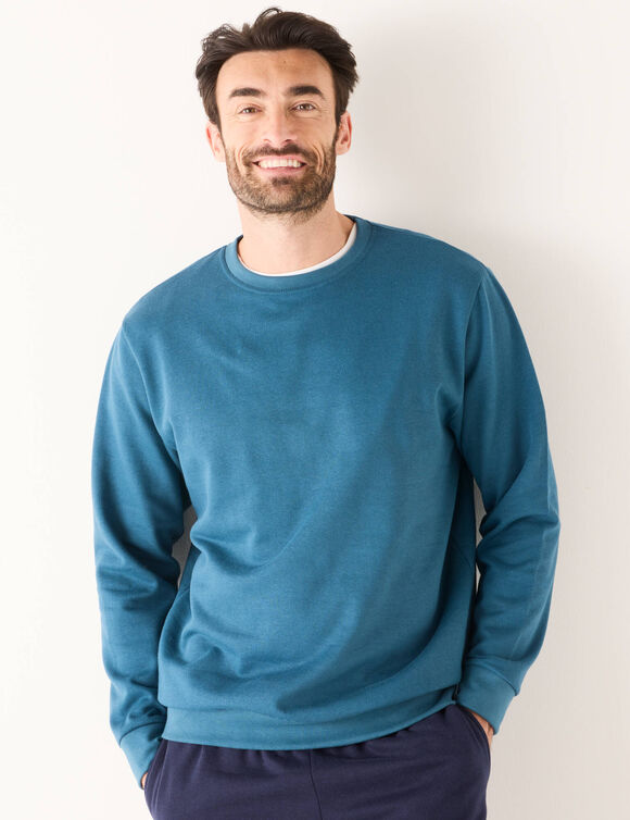 Sweater in molton met ronde hals (petroleumblauw)