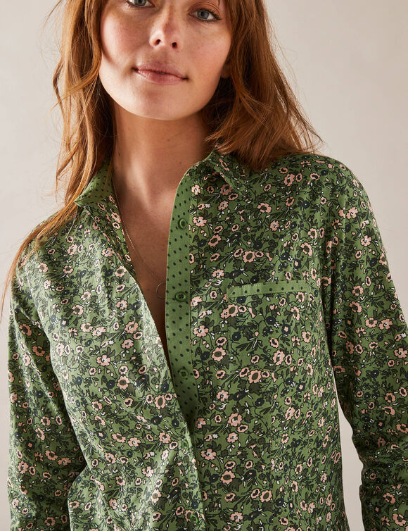 Chemisier boutonné imprimé fleuri (vert / rose)