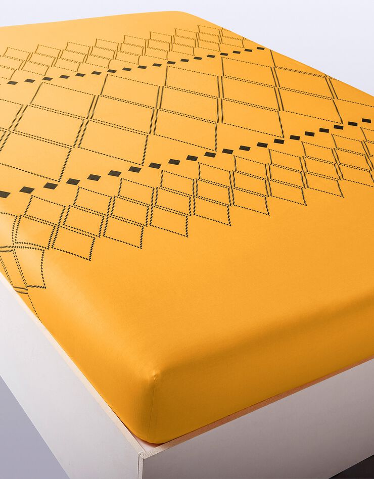Linge de lit Massai coton à motifs graphiques et finitions pompons (curry)