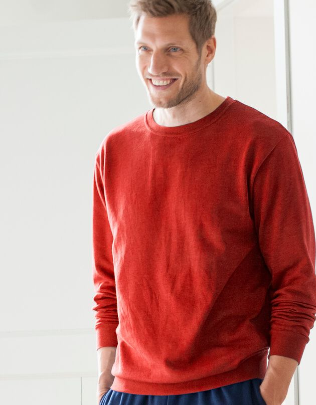 Sweater in molton met ronde hals, rood, hi-res
