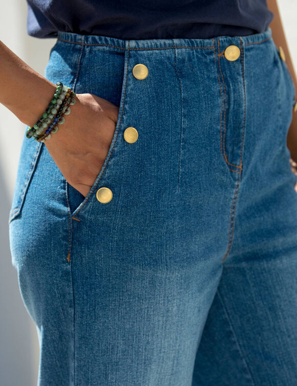 Jean flare, taille haute (stone used)