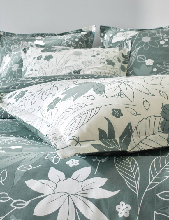 Linge de lit imprimé Pénélope coton (eucalyptus)