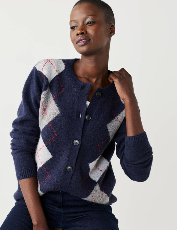 Gilet jacquard motif losanges (marine / gris)