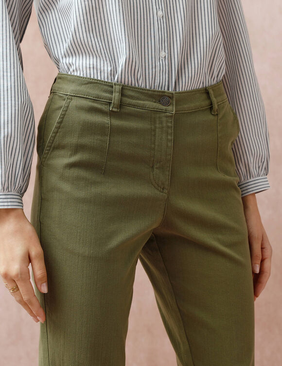 Pantalon coupe mom taille haute, stretch (kaki)