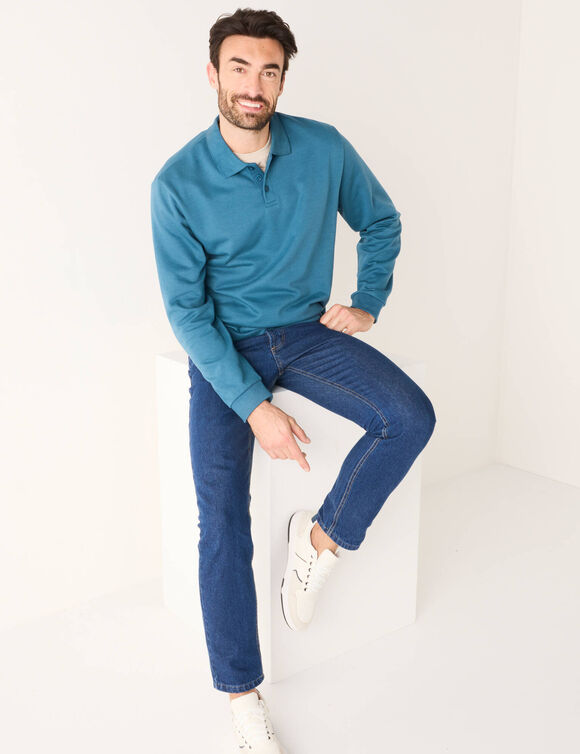 Sweat molleton col polo (bleu pétrole)