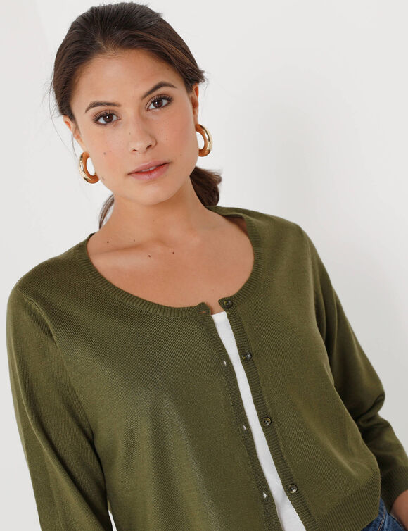 Gilet boléro boutonné, toucher doux (kaki)