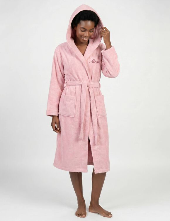 Peignoir mixte adulte col capuche personnalis&eacute; - &eacute;ponge bouclette 380 g/m&sup2; (rose gris&eacute;)