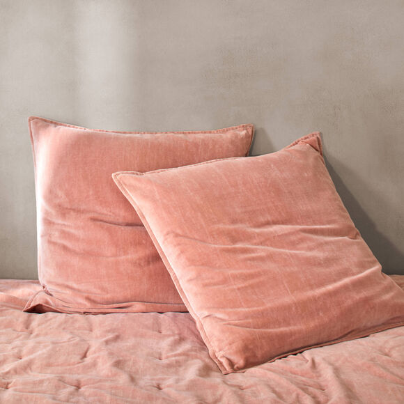 Omkeerbaar, gewatteerd bedsprei van twee materialen &ndash; fluweel 100 g/m&sup2; en gewassen katoen 57 draden/cm&sup2; (blushroze)