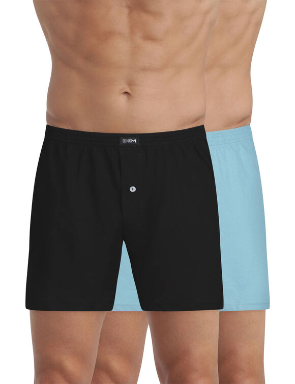 Cale&ccedil;on flottant ouvert jersey uni - lot de 2 (noir + bleu)