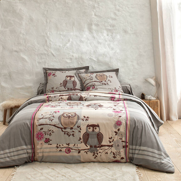 Linge de lit Chouette flanelle (gris)
