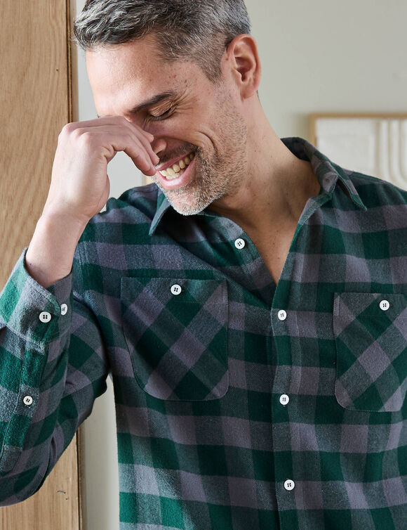 Chemise carreaux &eacute;cossais flanelle (vert / gris)