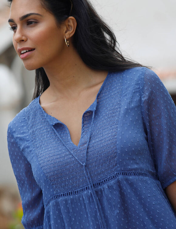 Tunique plumetis unie, polyester recyclé(**) (indigo)