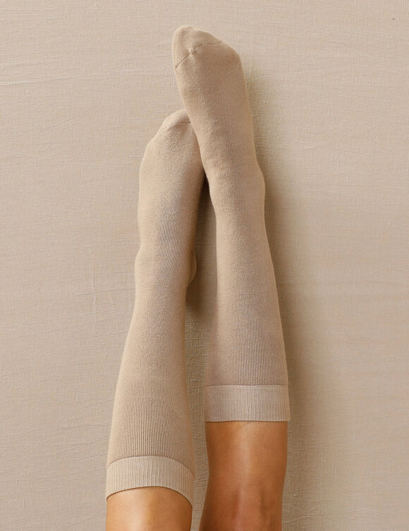 Gevoerde sokken met hoge schacht - set van 2 (zwart + taupe)