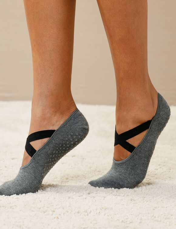 Slipvrije ballerinasokken voor yoga - set van 2 paar (chiné antracietgrijs)